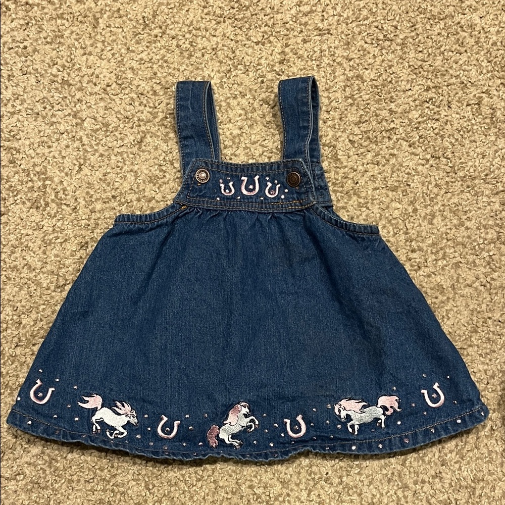 Girl horse overall dress. 18 months.